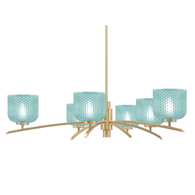Lustre à 6 lumières Kurve présenté en finition nouvel âge avec verre texturé de 6 po