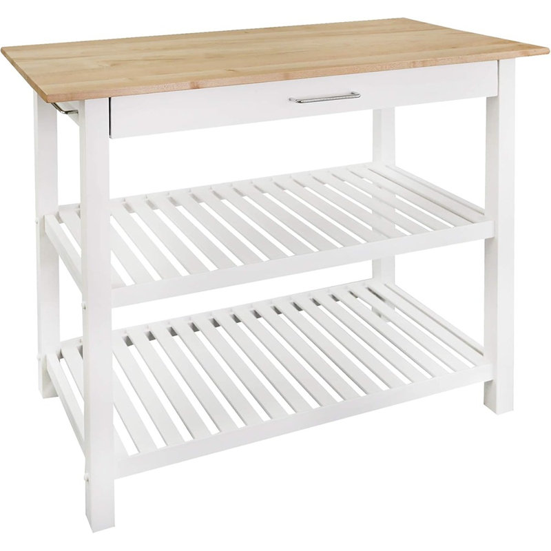 Kitchen Island With Solid Hardwood Top, Natural/White