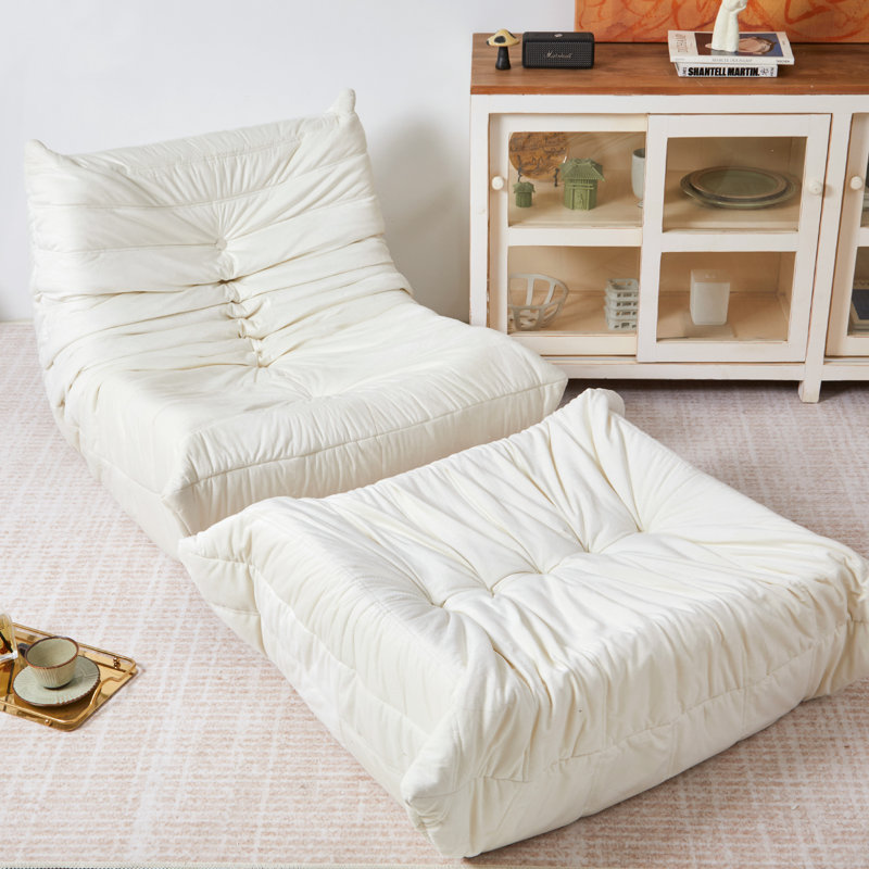 Chaise longue avec repose-pieds Boneless, Beige