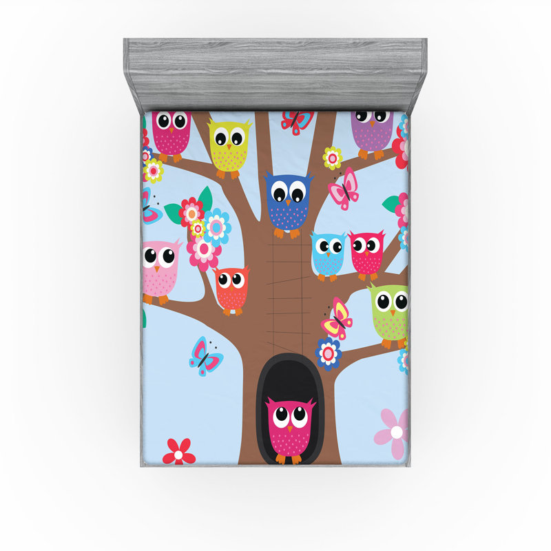 Multicolore draps-hiboux Ambesonne, Ensemble de draps pour taille de lit double