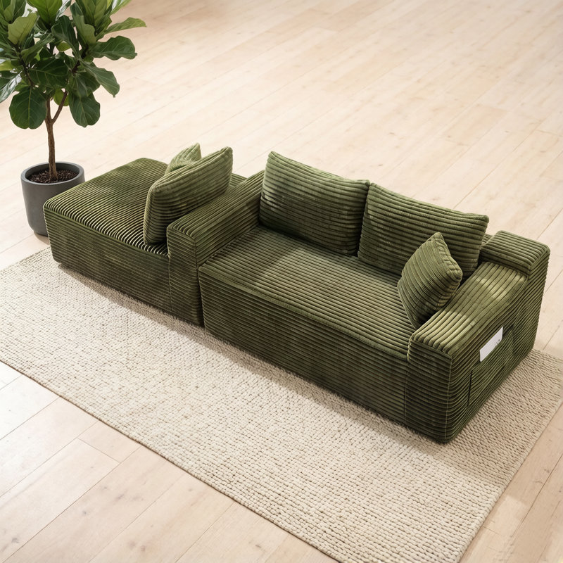 Canapé modulaire 106,3 po Cloud, Orienté vers la gauche, Velours côtelé vert