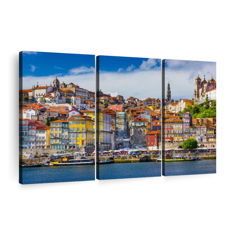 Impression sur toile, maisons colorées de Porto, H 36 po x l 57 po