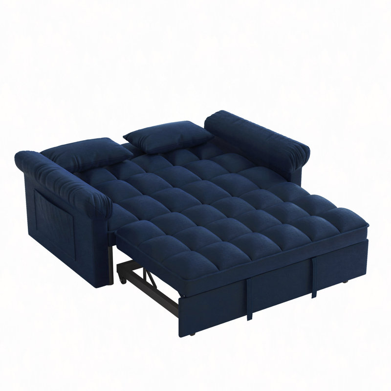 Loveseats Sofa Bed With Pull-Out Bed,Adjsutable Back, Blue
