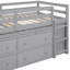 Lit mezzanine avec bureau d'écriture rétractable et système de tiroir fonctionnel avec tiroirs simples, gris et bois massif-531357714-531357715