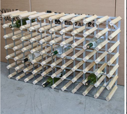Liddle 70 Bottle Floor Wine Bottle Rack, Natural Pine / Galvanised Steel