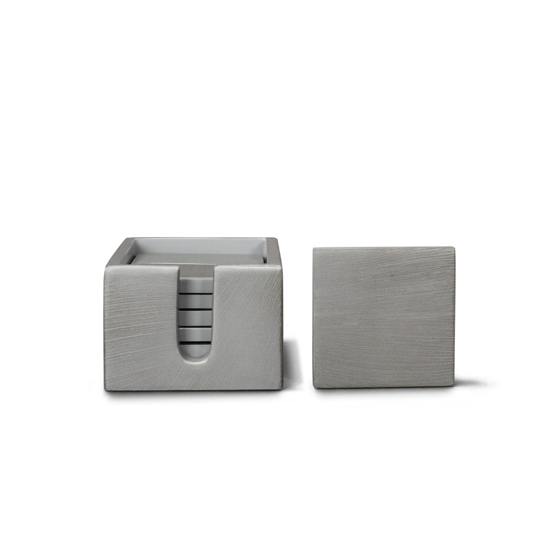 Coaster Set With Holder, Silver/Gray/Cream