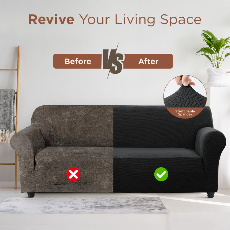 Premium Stretch Spandex Sofa Cover - Durable, Stylish & Easy-Fit Slipcover, Black, 179cm H x 224cm W - (2 Seater)