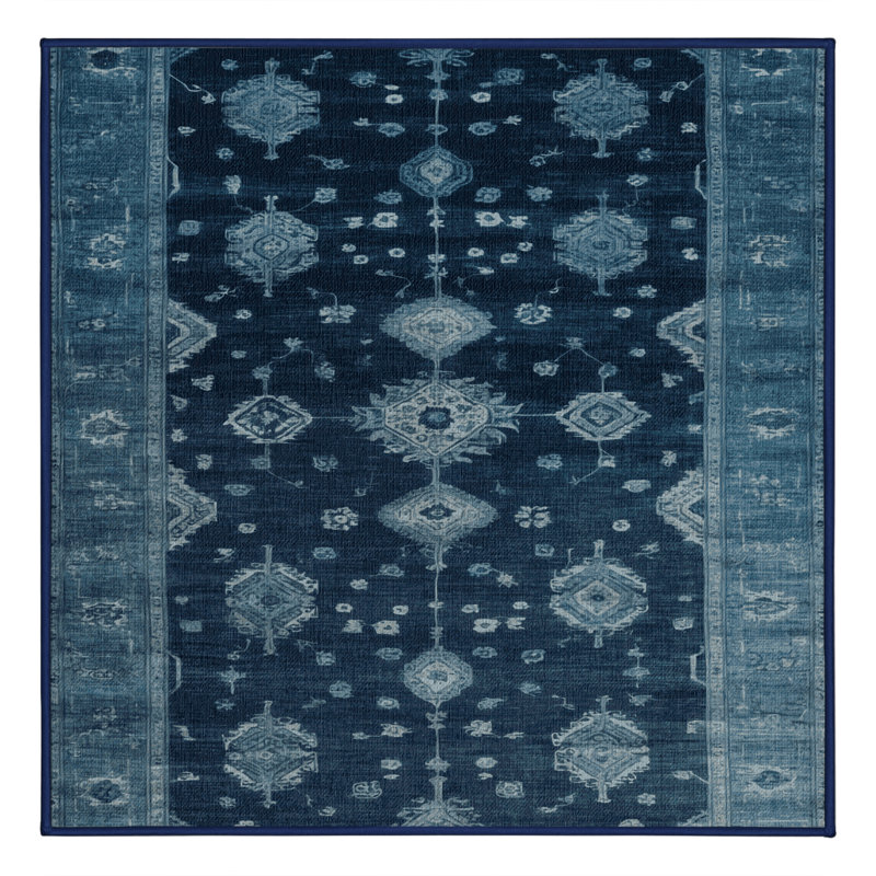 Machine Washable Overdyed Blue Area Rug, Square 7'