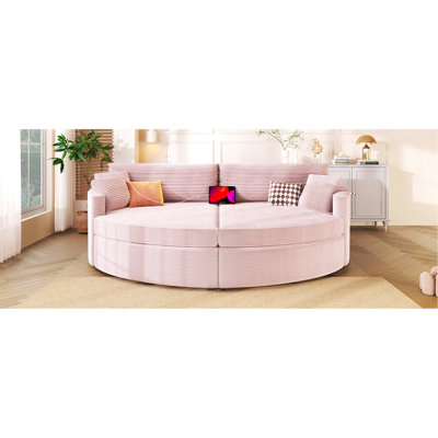 Très grand canapé-lit double avec méridienne 102,3 po, canapé-lit rembourré avec siège profond et ports USB pour le salon, rose