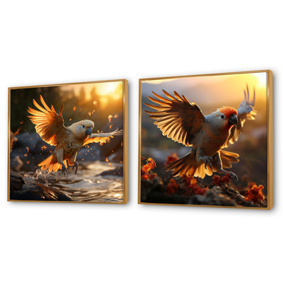 Yellow Parrots Sunset Golden Flight - Animals Parrot Square Collage Set Of 2