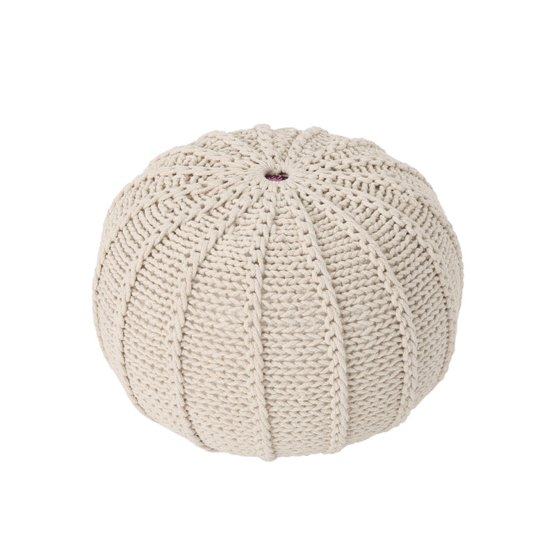 Modern Cotton Round Pouf, Beige