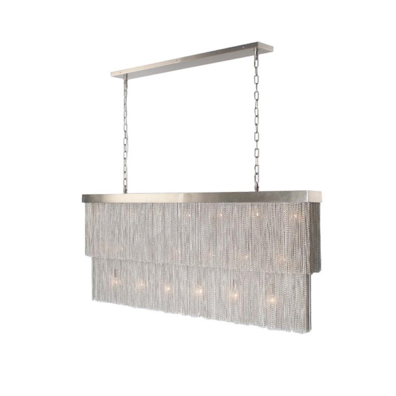 Lustre rectangulaire à chaîne en métal 20 lumières, Argent vieilli, Laiton brossé, 20" Length  x 5" Width x 24' Height