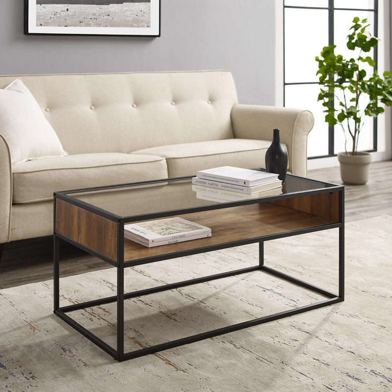 Frame Coffee Table with Storage, Reclaimed Barnwood