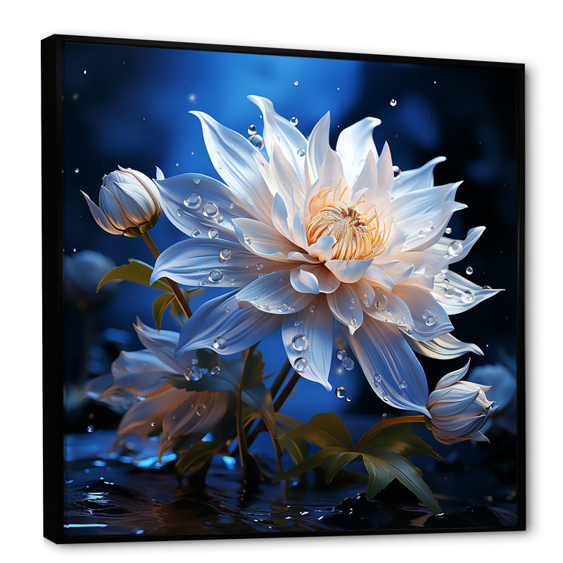 Harmonie de bleuet cristal sur toile, H 16 po x l 16 po x P 1 po, Cadre flottant noir