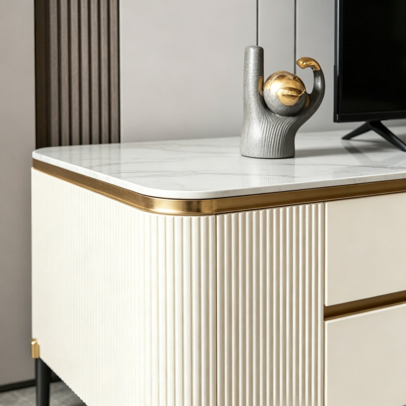 Meuble télé simple et léger de luxe blanc cassé