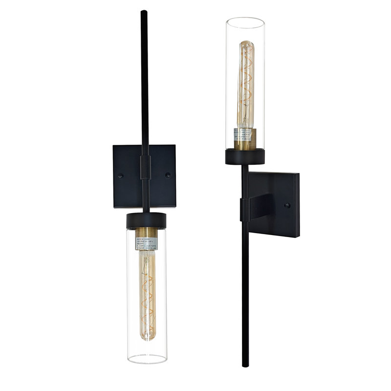 Black Indoor Wall Light With Clear Glass Shade, Hardwired Wall Sconce For Vanity Bedroom Hallway