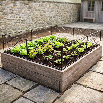 Clôture de jardin en métal 16 po H, 5 panneaux, 9,12 pi au total, bordure noire sans creusage pour les parterres et les cours