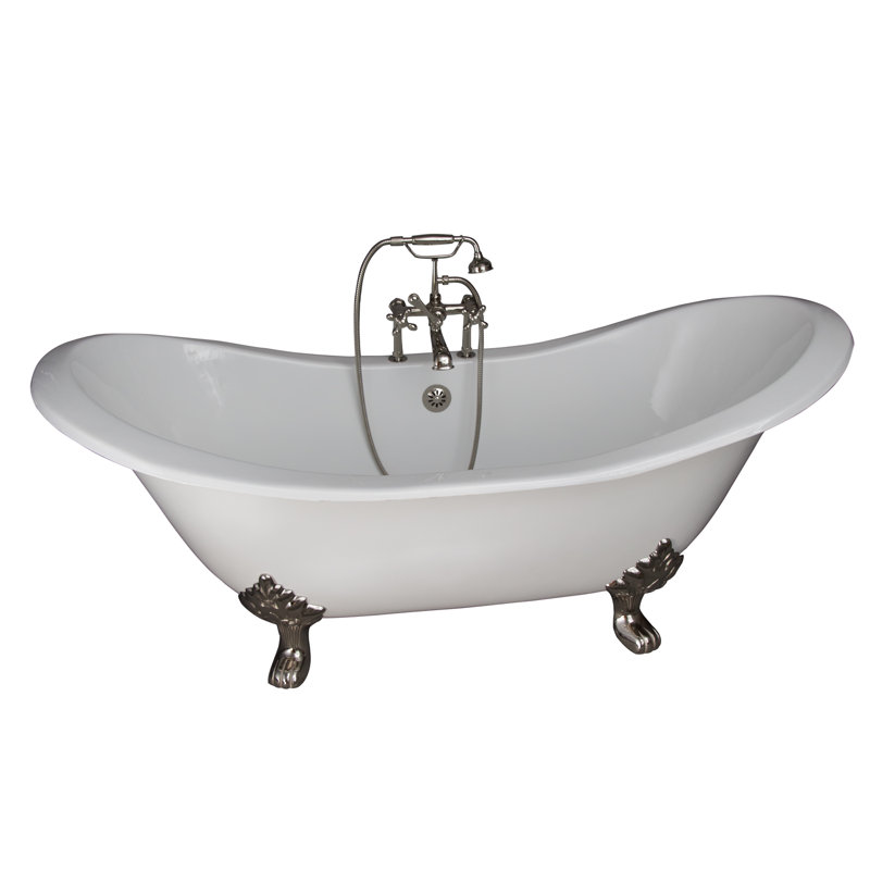 72'' x 30'' Freestanding Soaking Cast Iron Bathtub, Polished Nickel