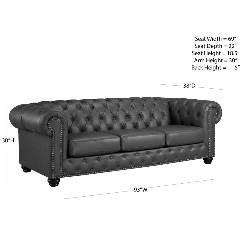 Canapé Chesterfield en cuir à accoudoirs roulés 93 po Orner, Cuir synthétique crème