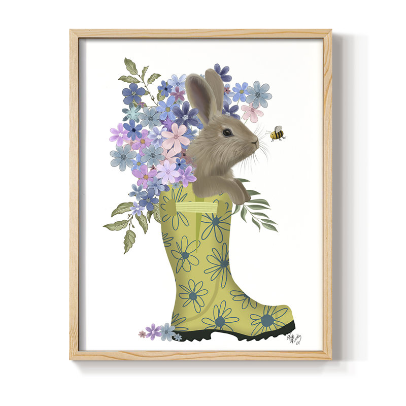 Welly Bunny And Bee Framed Print - Solid Wood, 30" H x 24" W