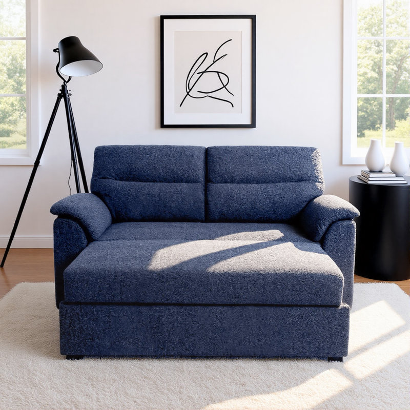 2 Seater Fabric Sofa Bed, Blue