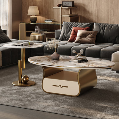Table basse ovale en pierre claire