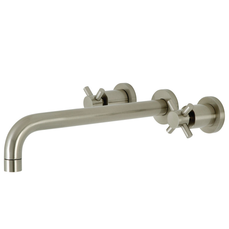 Kingston Brass Concord Two-Handle 3-Hole Wall Mount Roman Tub Faucet, Brushed Nickel, Cross Handle