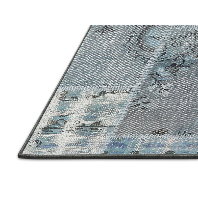 Tapis gris/bleu zone contemporaine, Rectangle 7 pi x 10 pi