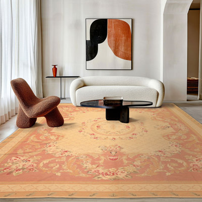 8'3''x10'9'' Hand Woven Flatweave Wool Light Gold French Aubusson Needlepoint Rug