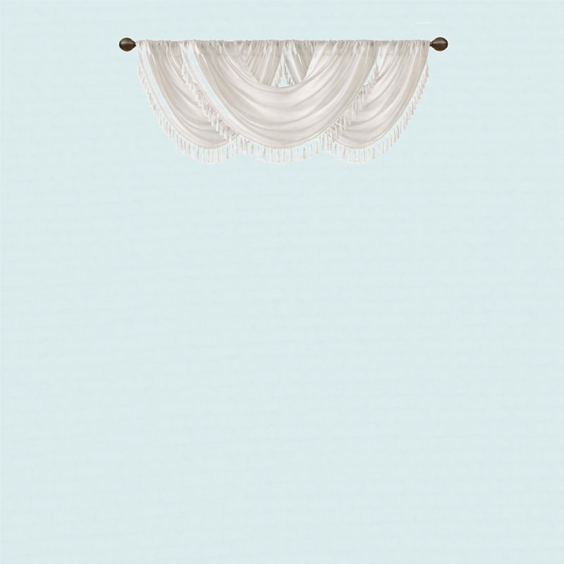 Faux Silk Waterfall Embellished Valance 38X46", White