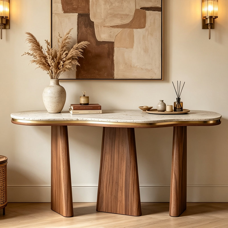 Table d'entrée Wabi-Sabi, H 33,5 po x l 70,9 po x P 17,7 po