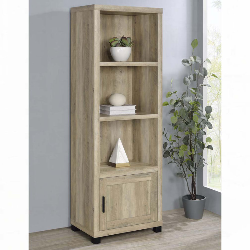 Bibliothèque ouverte à 3 tablettes avec portes, Blanc naturel délavé