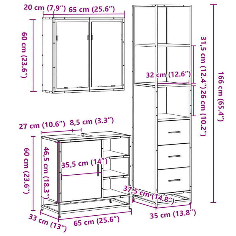 Bathroom Furniture Suite, Rustric Brown