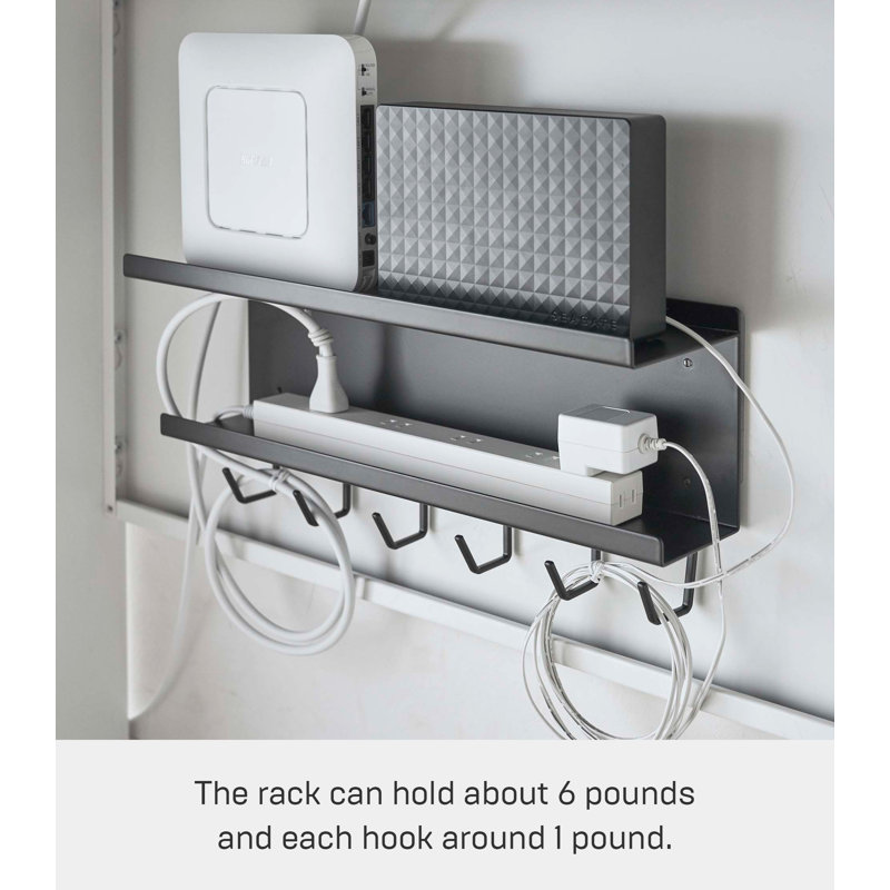 Black Steel Wall-Mount Cable and Router Storage Rack