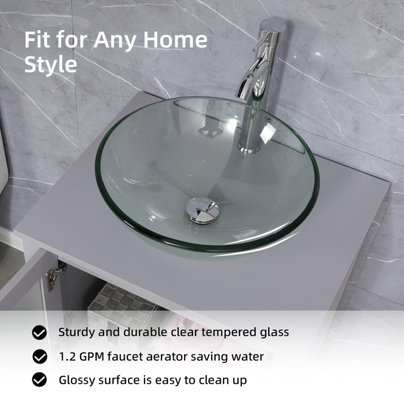 Olivette 24'' Single Bathroom Vanity Set with Vessel Sink, Faucet, Drain, Gray