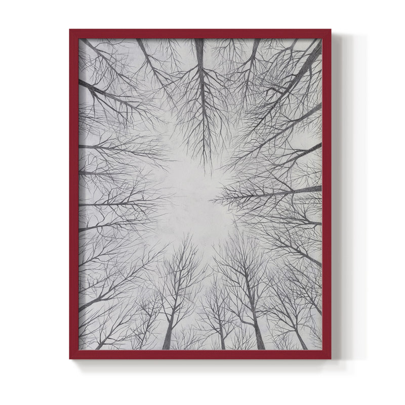 Toile à feuilles caduques I, reproduction encadrée - bois massif, Rouge, H 10 po x l 8 po