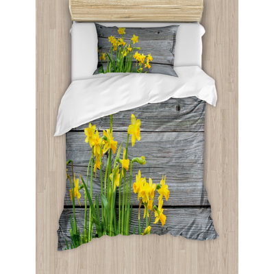 Ambesonne Yellow Flower Duvet Cover Set, Daffodil Bouquet, Twin, Yellow Grey -  nev_44406_twin