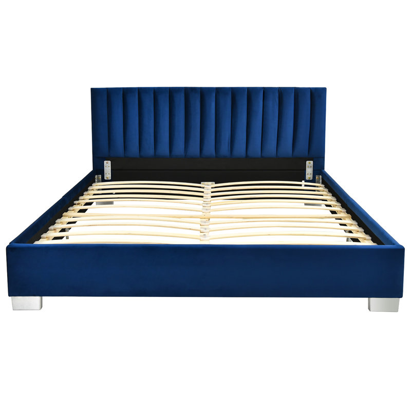 Amatia Upholstered Metal Platform Bed, Navy Blue, Full