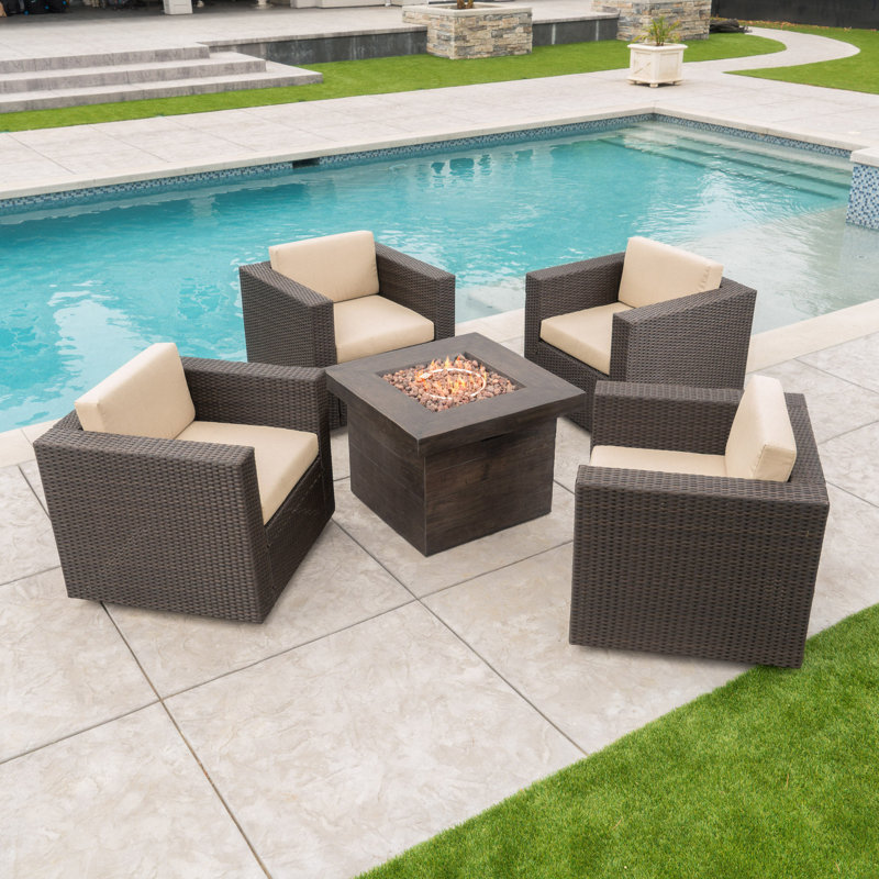 Arville 4 - Person Patio Conversation Set with Cushions, Dark Brown with Brown