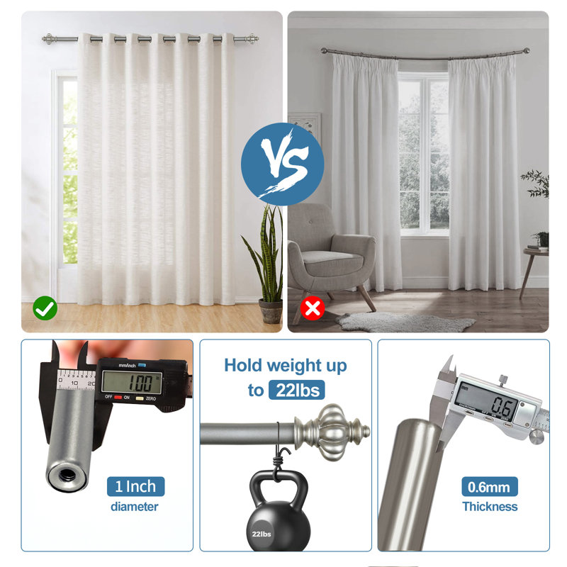 Tringle à rideaux simple ajustable Coldiron, 84 po à L 120 po, Étain