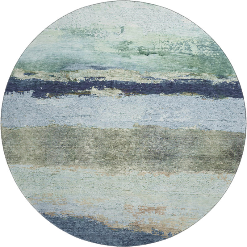Premium Machine Washable Mayfield Striped Rug, Denim, 8' Round