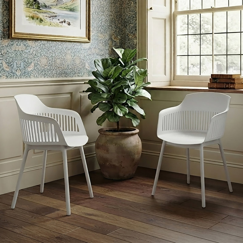 Patio Dining Armchair with Cushion, White