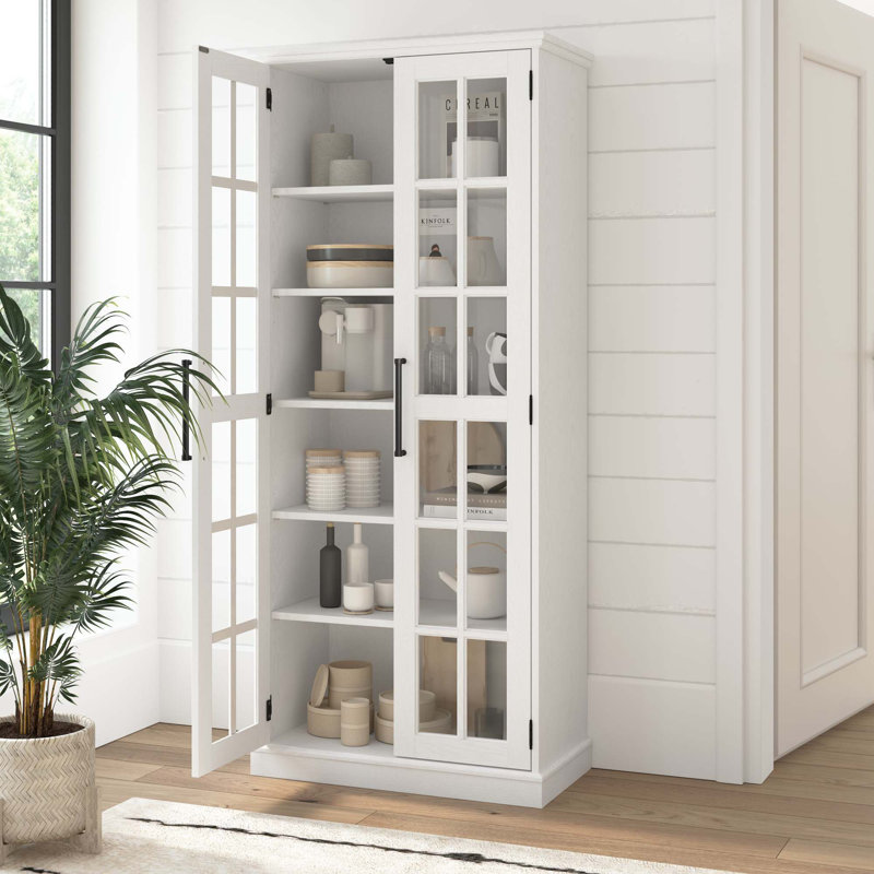 Présentoir Arkyn avec portes en verre, Bois de frêne blanc