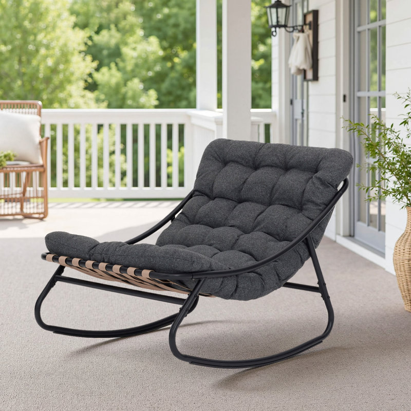 Outdoor Metal Rocking Chair - Upholstered Patio Lounge Chair with Padded Seat, Heavy Duty for Porch, Dark Gray