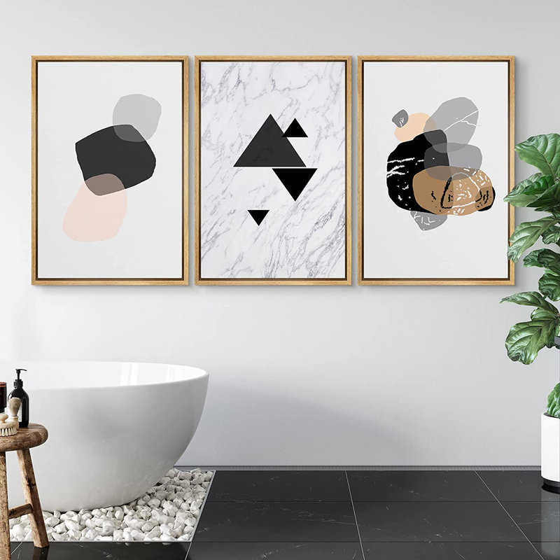 Mid Century Shape, 3 pièces, reproduction d'art sur toile, H 36 po x l 72 po x P 1,5 po