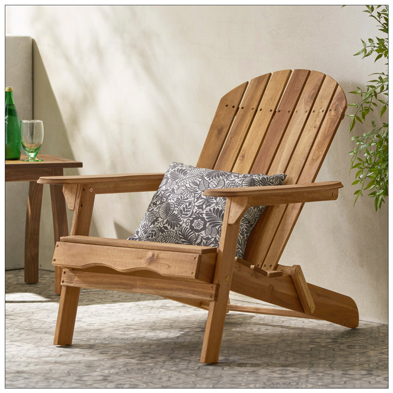 Folding Adirondack Chair With Slatted Back And Wide Armrests, Perfect For Outdoor Patio And Garden Relaxation, Brown