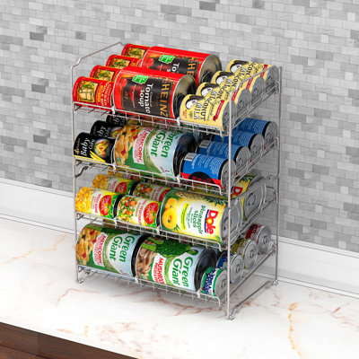Adjustable Can Organizer Rack, Stackable Design For Kitchen Storage, Holds 48 Cans, Metal, Tiered Shelf