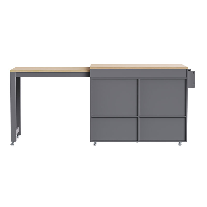 74.5 Inch Kitchen Island With Extendable Dining Table , Rolling Kitchen Island On Wheels With Spice Rack And 2 Drawers,  Kitchen Storage Cart With 4 Door Cabinet