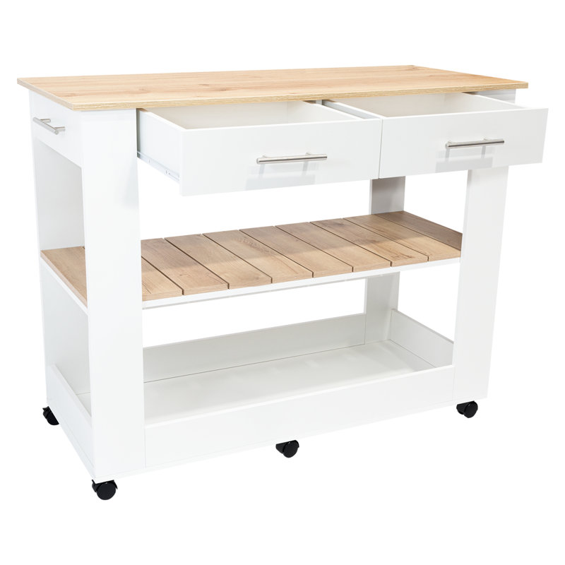 Îlot de cuisine avec tablettes de tiroir et roulettes, Blanc, H 36 po x l 40 po x P 20 po