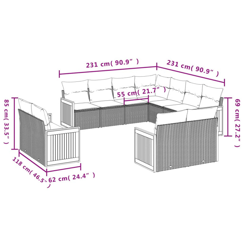  Garden Sofa Set Black, Cream White, Cream White, Black